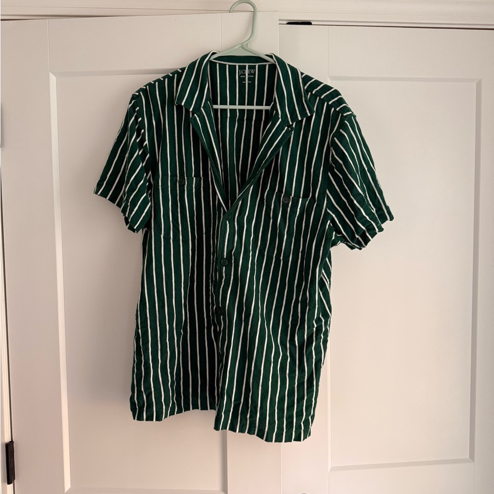 J Crew Green Striped Button Down Men's Shirt